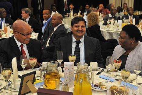 File Photo. President Jacob Zuma , Atul Gupta and Eastern Cape Premier Noxolo Kieviet at a New Age Breakfast in Port Elizabeth. www.flickr.com.
