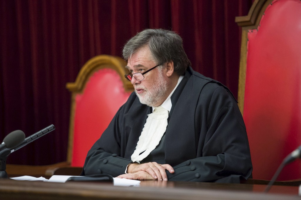 Judge Eric Leach delivers his judgement in the Oscar Pistorius case in the Supreme Court of Appeal in Bloemfontein, December 3, 2015. Paralympian Pistorius' conviction for killing his girlfriend Reeva Steenkamp has been scaled up to murder from culpable homicide by South Africa's top appeals court. REUTERS/Johan Pretorius/Pool