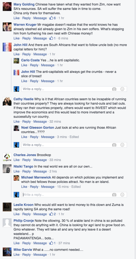 Some of the comments posted under the link to this story on Alec Hogg's Facebook page